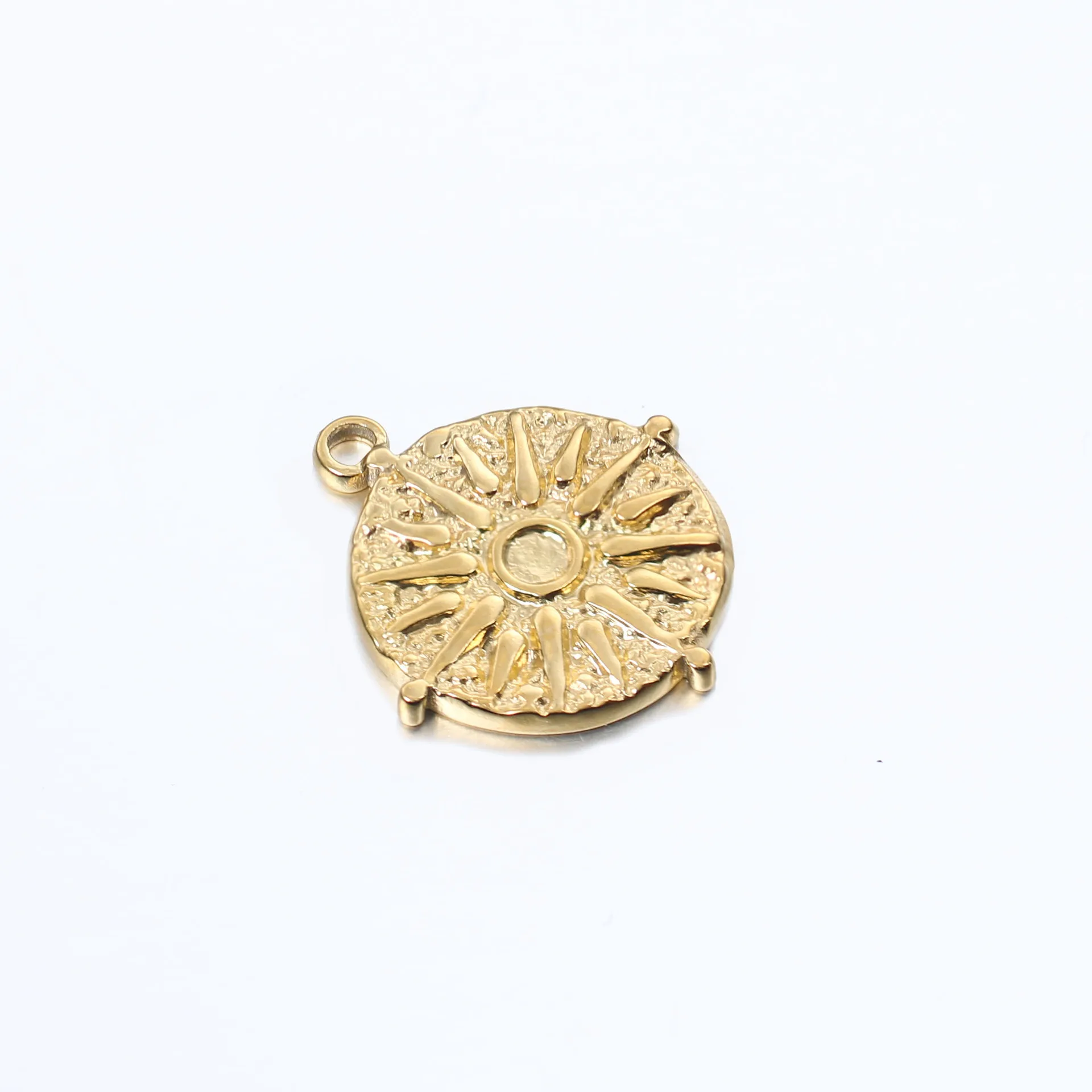 Stainless Steel Relief Sun Coin Pendant For Making Necklace Gold Color Metal Sun Medallion Pendant Jewelry Accessories 20pcs