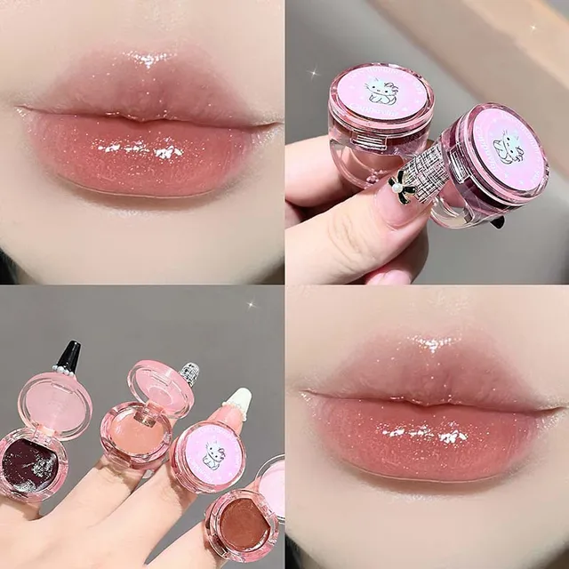 Lip Gloss Glitter con Anillo de Gato – Brillo de Labios Hidratante Rojo y Marrón