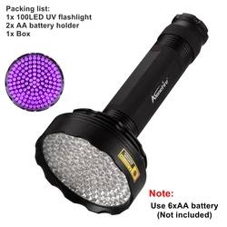 High - Power 128LED UV Flashlight for Detecting Pet Stains, Invisible Ink, and More (Black)