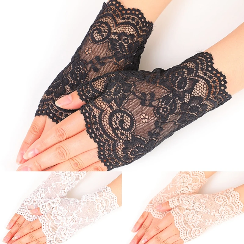 

Breathable Lace Gloves Floral Costume Glove Half Finger Gloves UV for Protection Wrist Length Hand Covers for Driving N7YF