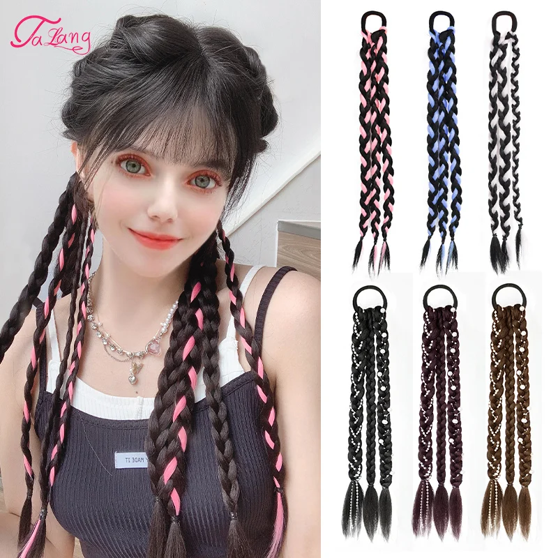 

TALANG Synthetic Boxing Braids Ponytail For Women Elastic Twist Braid Rope Rubber Band Hair Accessories Heat Resistant False Hai