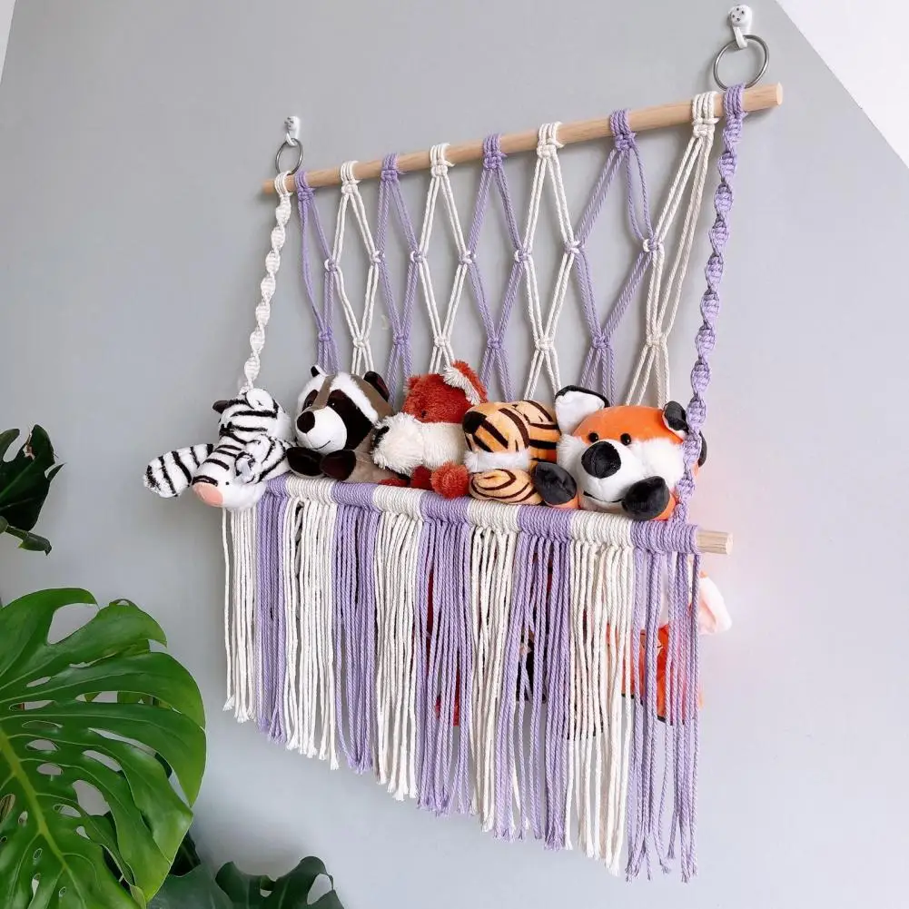 52cm Stuffed Animal Toy Storage Rack Wall Hanging Net Tassel Design Vivid Color Toy Doll Storage Organizer Nursery Room Decor