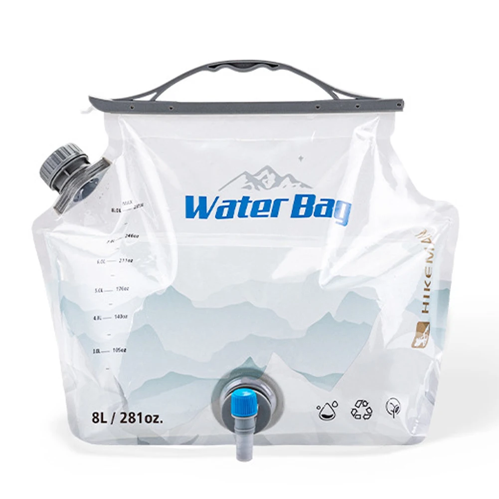 Oudoor Camping Pinic Water Bag 8L Large Capacity Water Storage Bag with Water Tap Car Travel Foldable Water Bag with Handle