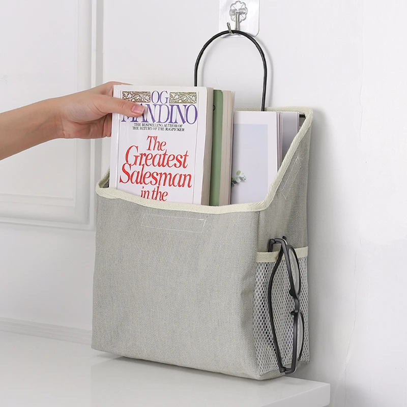 Linen Cloth Hanging Storage Bags Organizer Wall-Mounted Storage Bag Book Magazine Phone Holder Door Wall Storage Bag With Hook