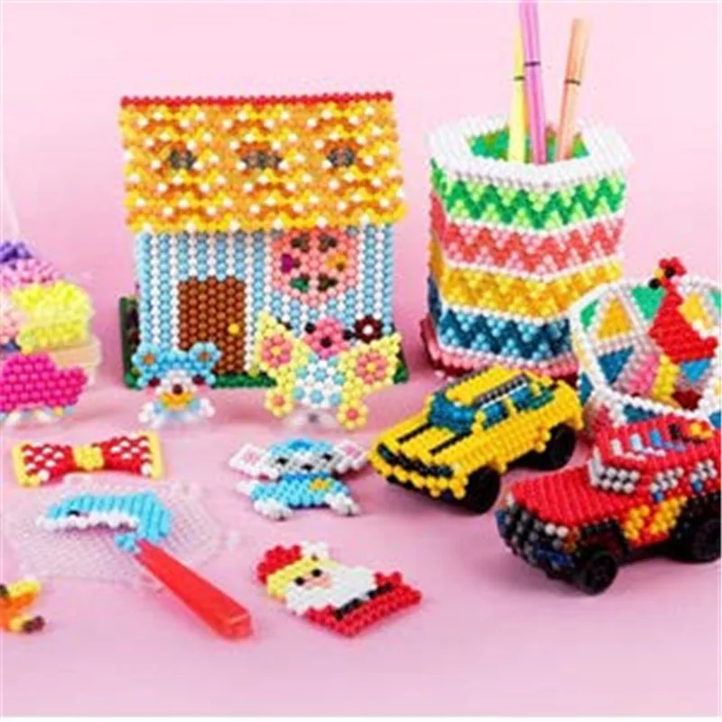 300개/팩 DIY 퓨즈 비즈 3D 매직 워터 크리에이티브 비즈 세트 펜 집게 페그보드 키트 액세서리 소녀 어린이 장난감