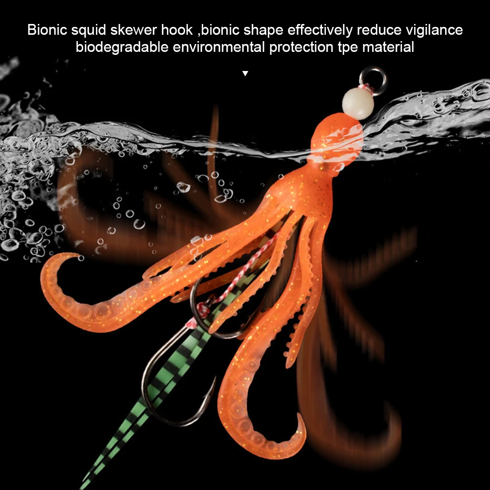 1Pc Fishing Soft Lure Octopus Squid Bait Jigging Assist Hook Luminous Silicone Skirt TPR Material Pesca Wobbler Fishing Tackle
