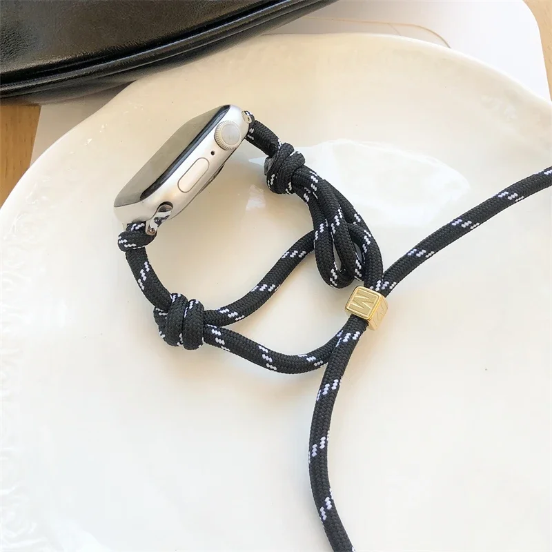 حبل نايلون قابل للتعديل لساعة أبل ، سوار ملون أنيق...