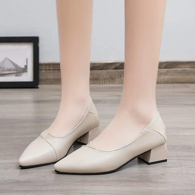 

High Heels Women 2023 New Korean Style Pointed Shallow Mouth Thick Heel Fashion Shoes Sapatos De Mujer Women Shoes Pumps