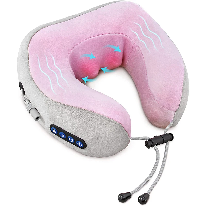 Masajeador de cuello eléctrico con vibración de calor masaje Shiatsu en 3D almohada en forma de U para hombro Cervical P_voghion.com