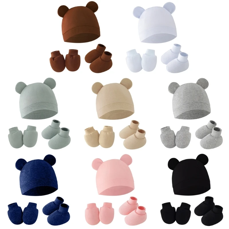 

3Pcs/set Newborn Baby Hat Anti Scratch Gloves Protective Foot Cover Anti-grab Infant Mittens & Socks Set
