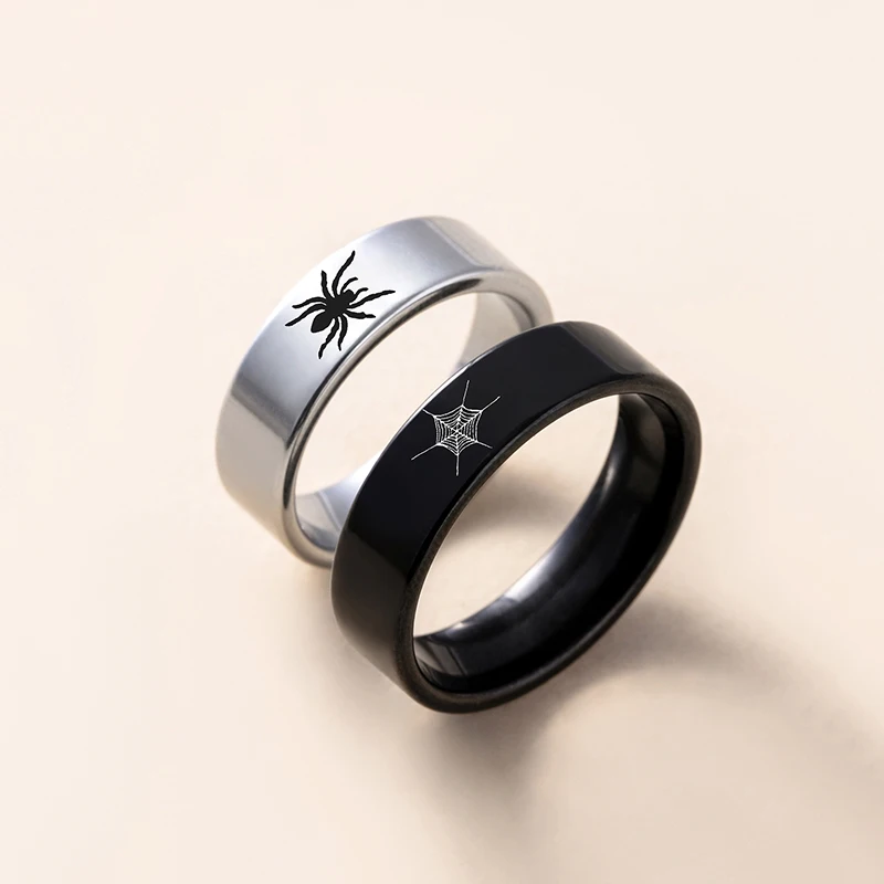 Punk Stainless Steel Couple Rings Black Silver Color Spider Ring For Women Men Halloween Jewelry 3