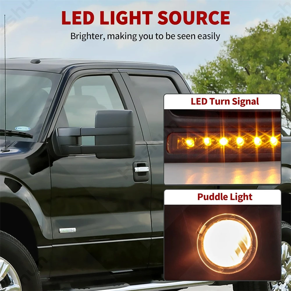 포드 F-150 F150 랩터 2004-2006 2007 2008 2009 2012 2013 2014 쌍 견인 거울, 확장형 견인 거울 LED 사이드 미러