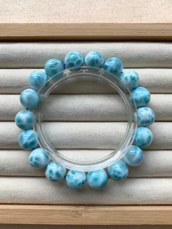 

Natural Blue Larimar Round Beads Bracelet Jewelry Women Men 11.2mm Big Larimar Water Pattern Gemstone Rare AAAAAA