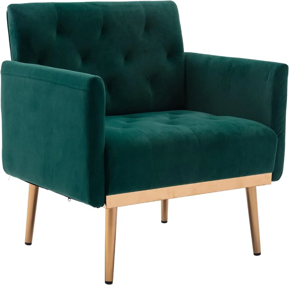 

Velvet Accent Chair with Arms for Living Room, Modern Tufted Single Sofa Armchair with Gold Metal Legs Upholstered Reading