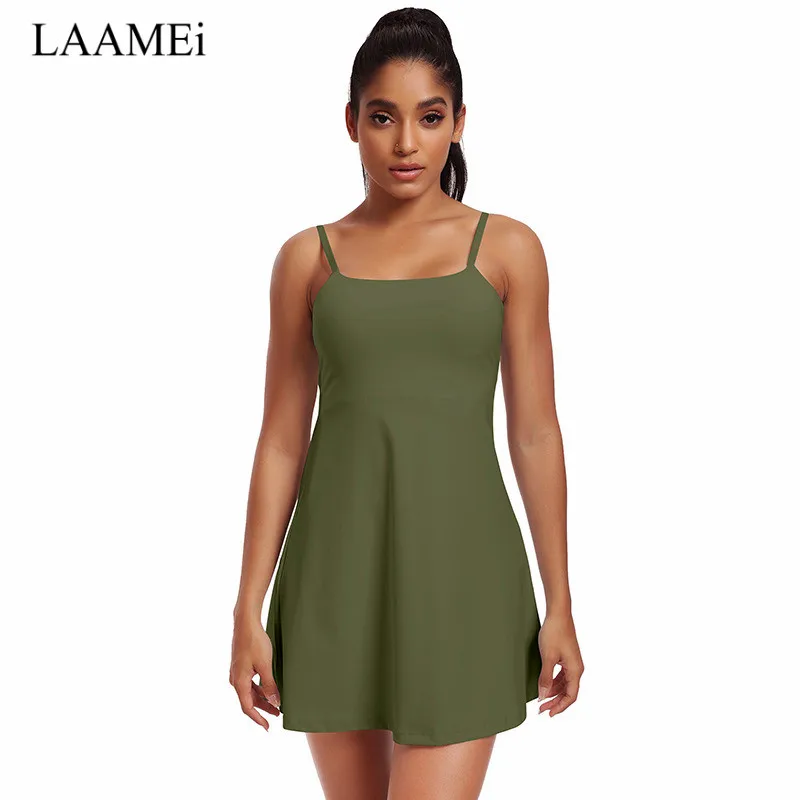 LAAMEi Sports Set Tennis Dress Pocket Safety Shorts Fitness Golf Integrated Yoga Set Women's Running Fitness Dress