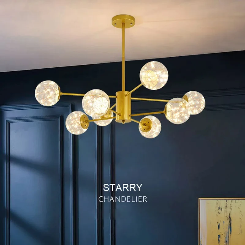 

LED Glass Chandelier for Bedroom Living Room Dining Room Kitchen Home Decoration Modern Starry Suspension Chandelier