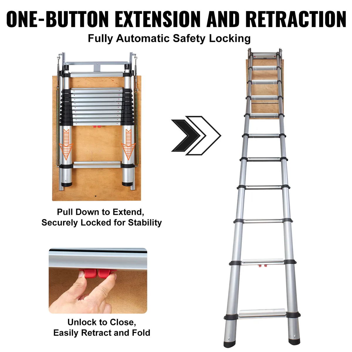 SucceBuy  Attic Ladder Telescoping 350-pound Capacity Multi-Purpose Aluminium Extension Lightweight and Portable — view 6
