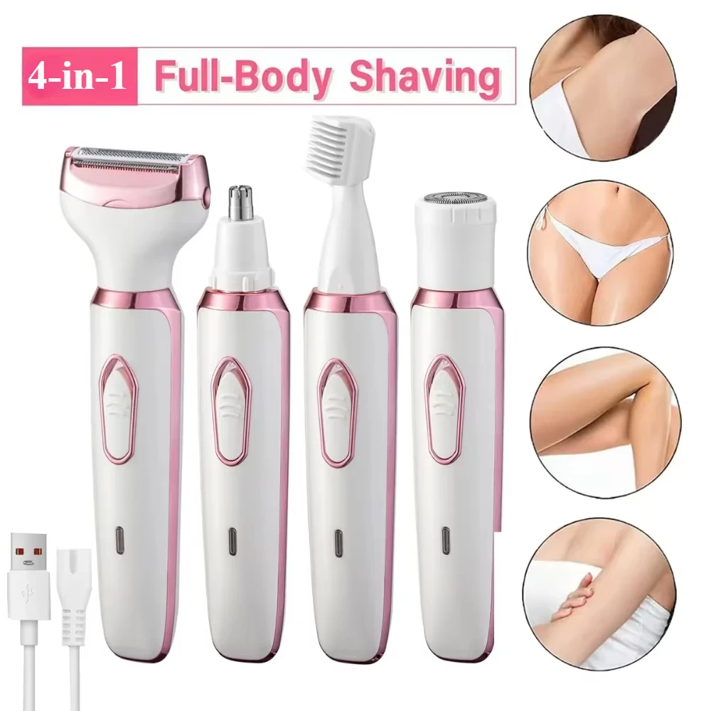 4 in 1 Electric Lady Shaver Body Hair Removal Epilator Painless Cordless Trimmer Razor Gifts for Women Home Appliances Electric Shaver
