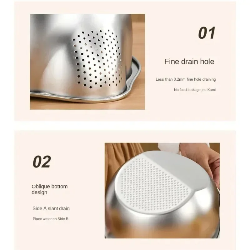 304 Stainless Steel Rice Washer Strainer Bowl Rice Washing Bowl Rice Sieve Colander Fruit And Vegetable Strainer Kitchen Tools L