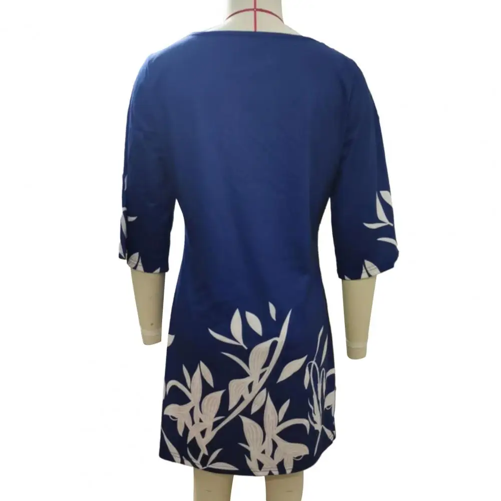 

Women Spring Summer Dress O Neck A-line Loose Color Matching Leaf Print Half Sleeve Soft Casual Above Knee Length Mini Dress