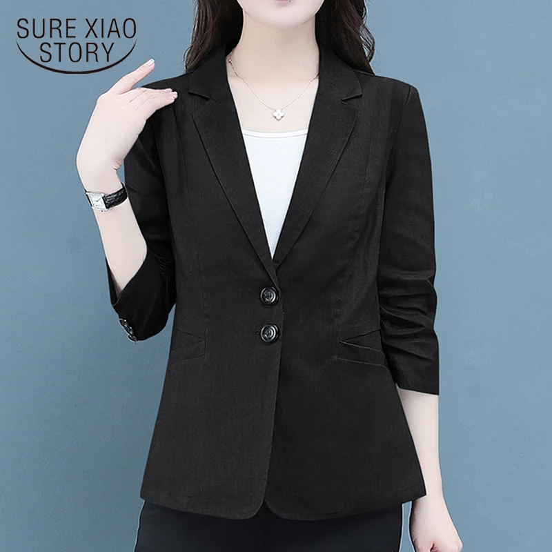 

New Cotton Linen Thin Casual Blazer Women Fashion Suit Coat Women Slim Fitting Spring and Summer Clothes Office Lady Tops 21785