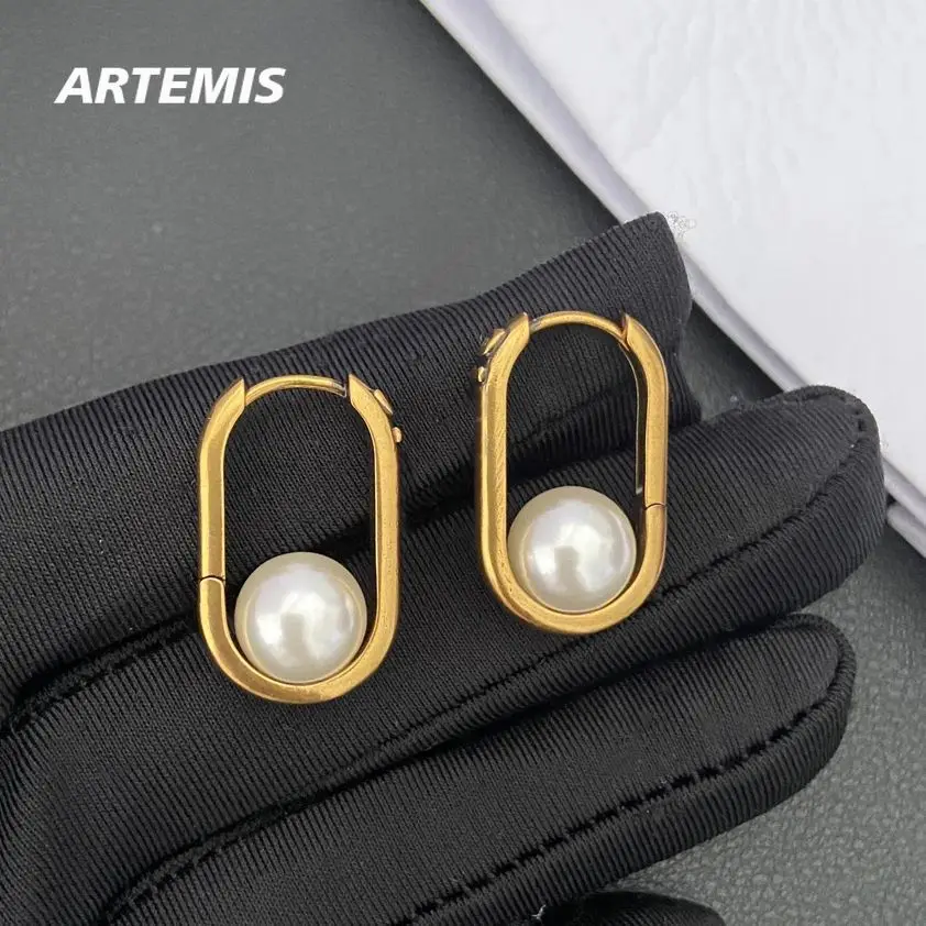 Europe Brand Fashion Designer Pearl Round Brass Earrings Women Top Quality Jewelry Trend