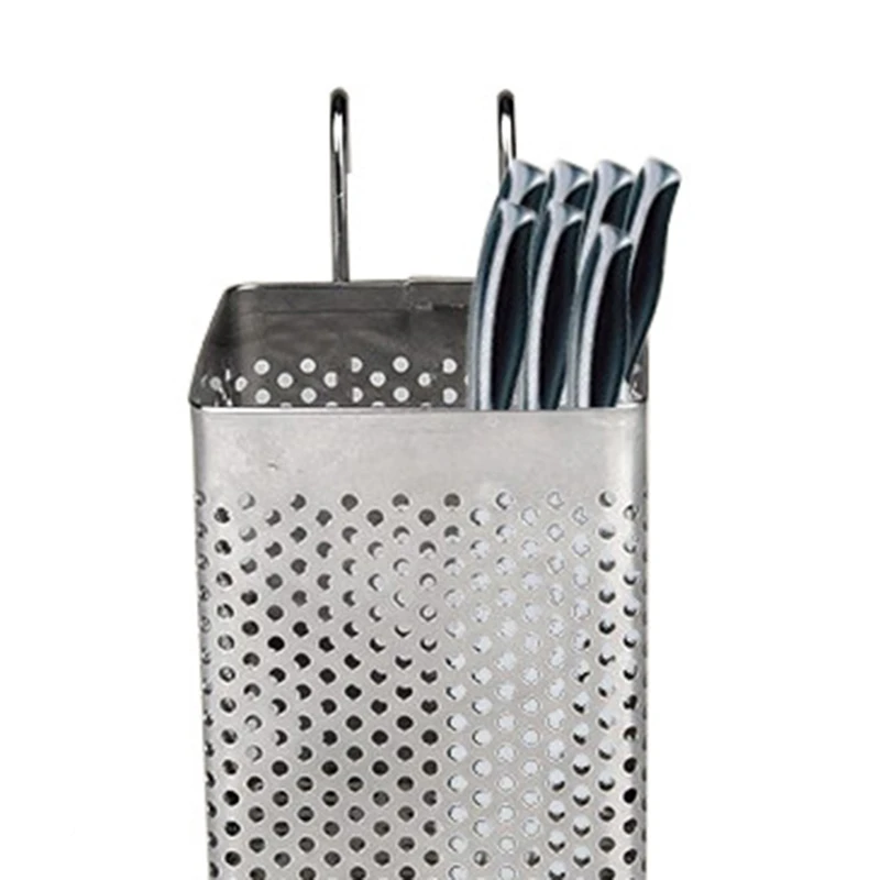 Stainless Steel Chopsticks Holder Hanging Cutlery Drying Basket Tableware Drainer with Hooks Kitchen Utensil(B) 4