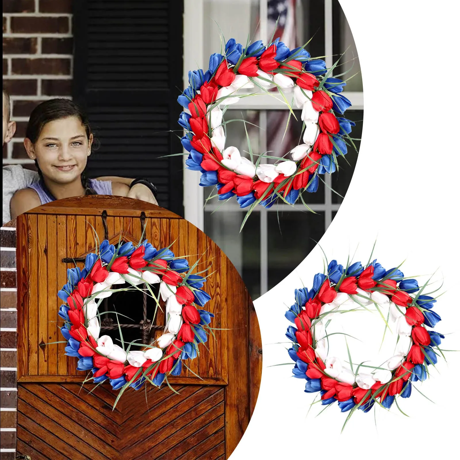 

Independence Day Flower Garlands Decorate Living Room Door To Welcome Guests Fall Wreath with Pumpkins Flat Fall Leaves