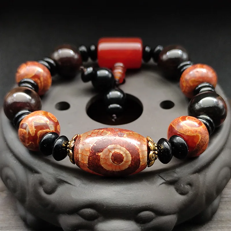 

Wholesale ethnic style retro single loop Tibetan Buddhist bead bracelet Tibetan agate three eye old Tianzhu bracelet