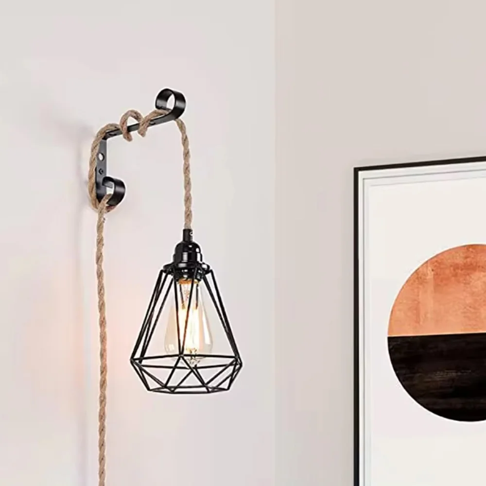 Jute RopePendant Lamp Ceiling Lighting Fitting E27 Lamp Holder Hanging Kits with Hemp Rope Braided Cable Bulb Holder Socket