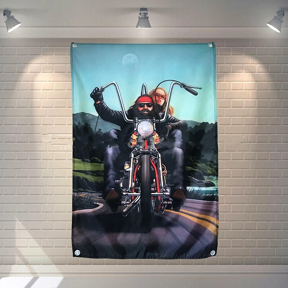 Easy Rider Moto Wall Art Movie Poster E Stampe Banner Flag Man Cave Garage Locomotiva Riparazione Negozio Wall Decor Painting