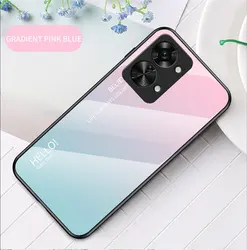 Gradient Tempered Glass Back Cover with Soft Silicon Bumper - Oneplus Nord 2T (Pink Blue)