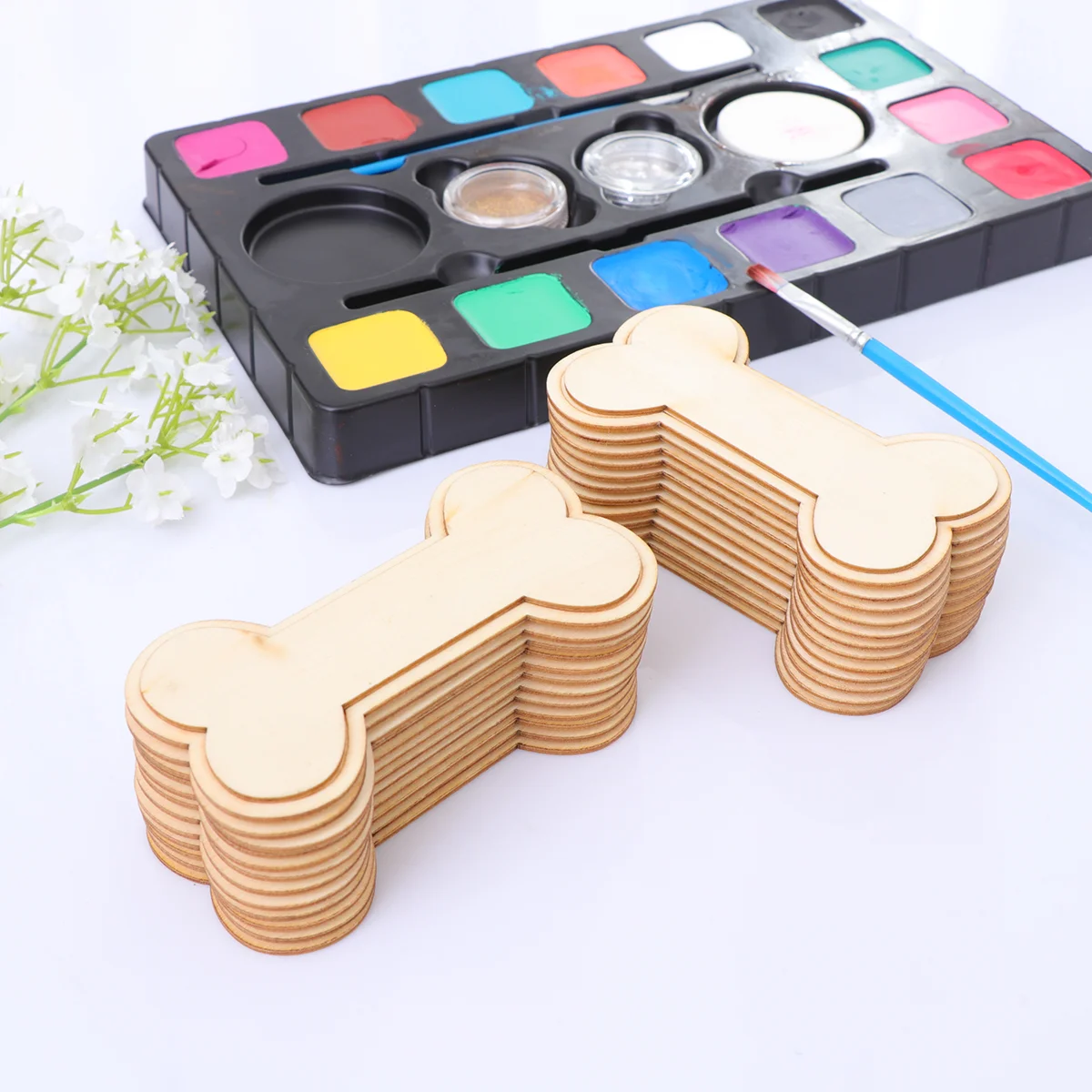 

24PCS DIY Unfinished Wood Bone Cutouts Ready to Paint or Decorate Blank Tag for Craft Projects