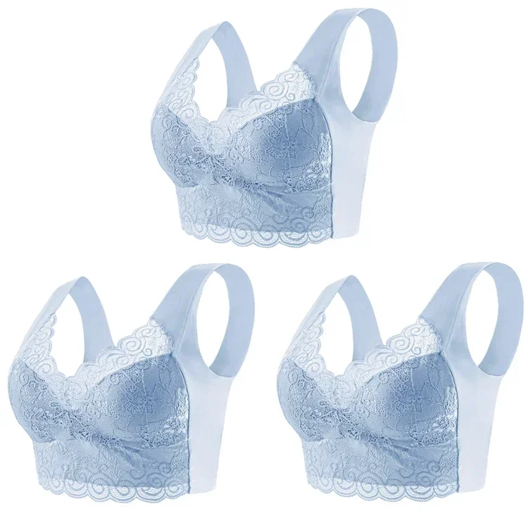 3pcs Ice Silk Seamless Lace Bra Top Support Underwear No Steel Ring Comfortable Large Size Bra Vest Bralette 3