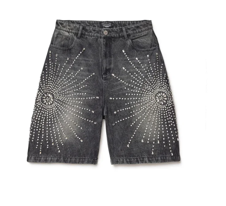 Denim shorts American Harajuku rhinestone printed high-waisted summer