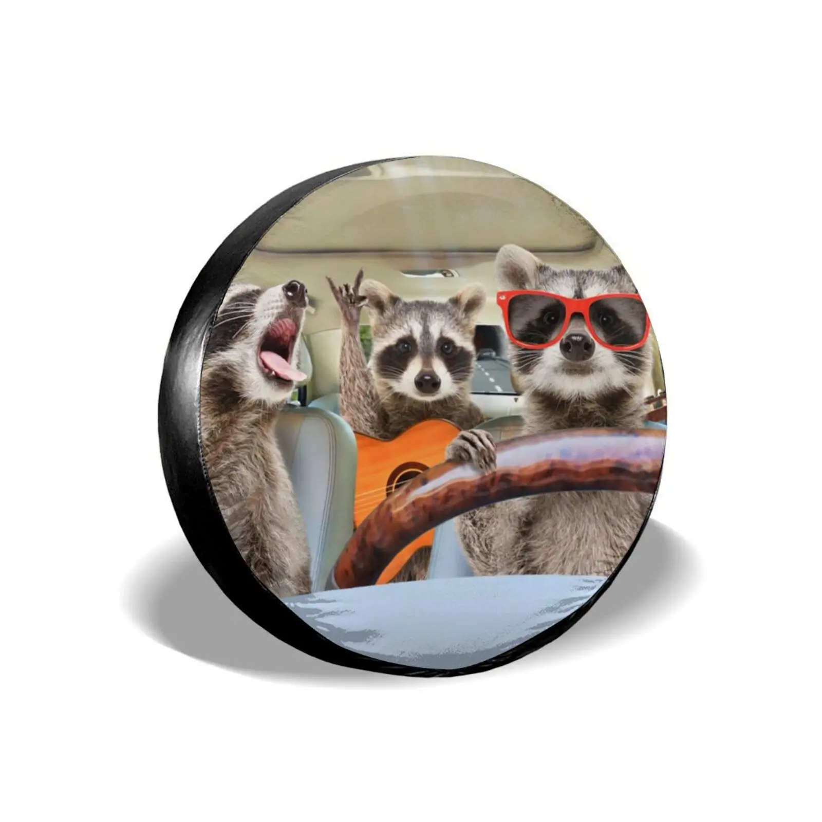 Eson J Spare Tire Cover,Funny Raccoon Green Sunglasses Showing Rock Animals Dust-Proof Waterproof Wheel Covers tire cap Car Covers