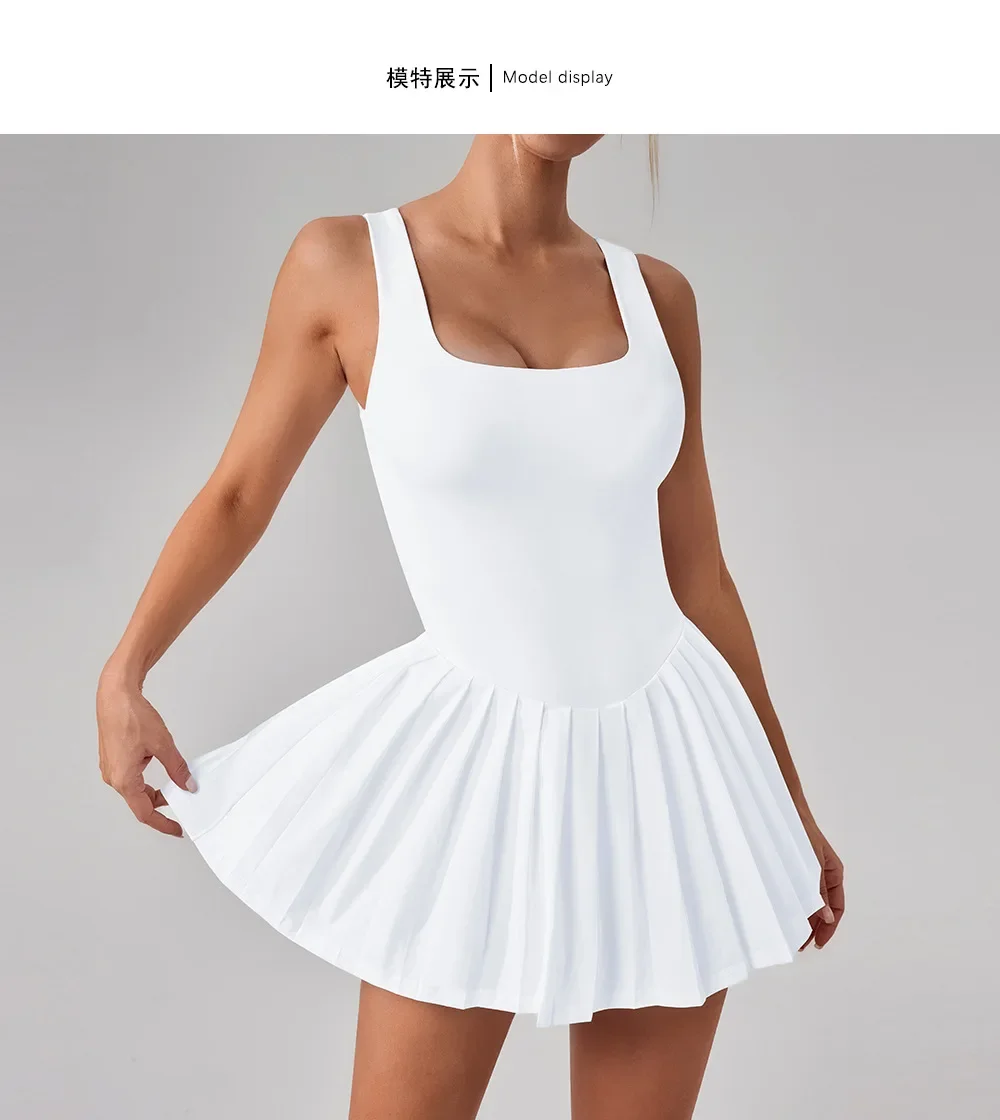 Naked Tennis Dress Hollow Out Backless Women Skirt Jumpsuit Anti Glare Fitness Sports Running Pockets Pleated Skirt Sports Dress