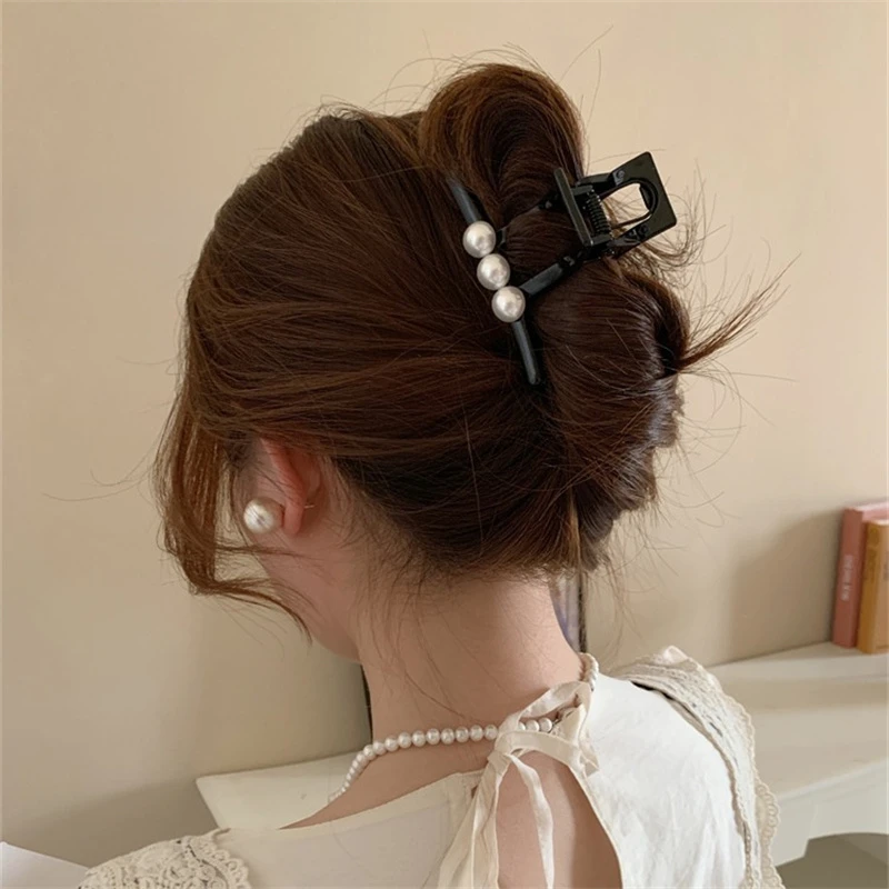 2023 Vintage Colorful Imitation Pearl Acrylic Rectangular Hair Claw