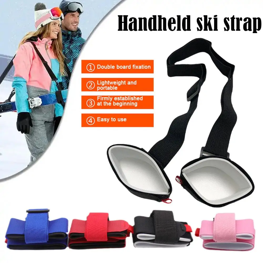 New Skiing Pole Shoulder Hand Carrier Lash Handle Straps Adjustable Buck Hook Loop Protecting Black Nylon Ski Handle Strap Bag 2