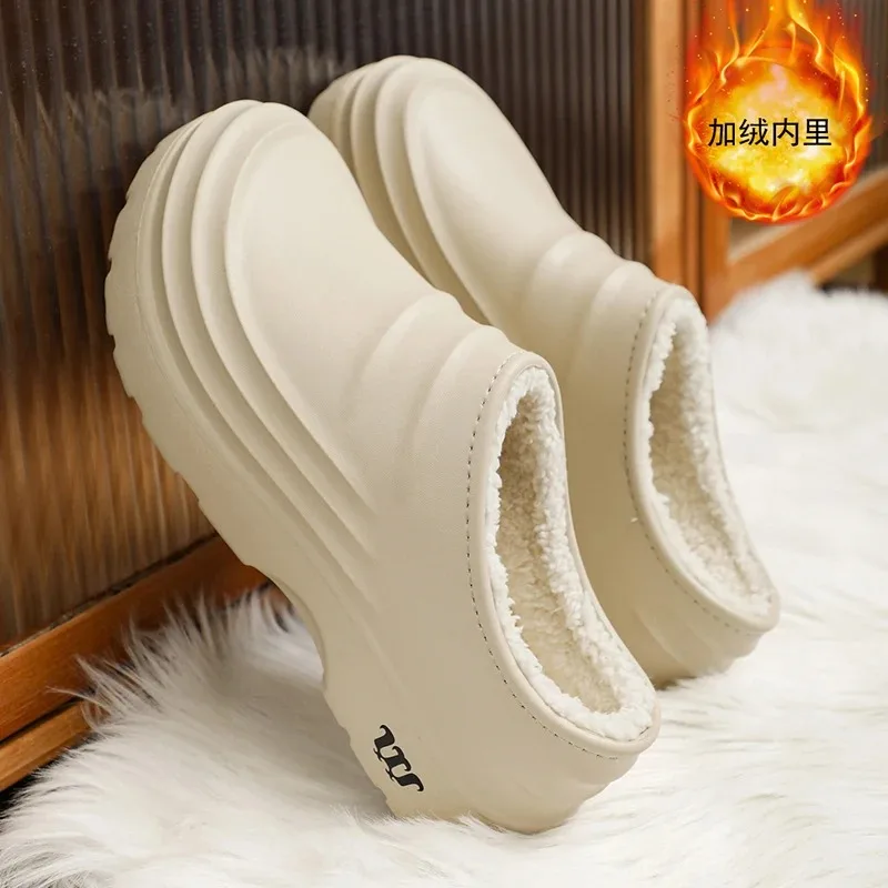 Fashion Cotton Slippers Men Winter Warm Home Cotton Shoes Waterproof Garden Shoes Indoor Slip on Concise