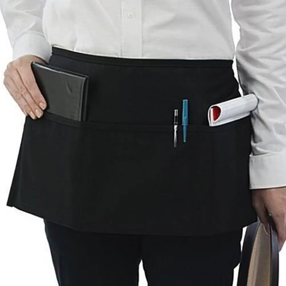 웨이터 앞치마, 다중 포켓, 내마모성 허리 앞치마, 레이스업 디자인, 긴 스트랩, 방수, 하프 숏 앞치마, 주방 
