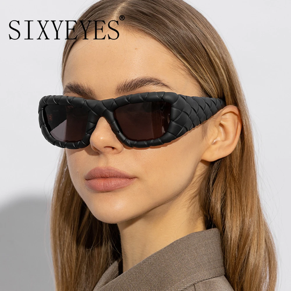 Retro Rechteckige Sonnenbrille für Damen und Herren 2026 Luxusmarken-Designer Großer Rahmen Intrecciato Sonnenbrillen Damen Webmuster Eyewear