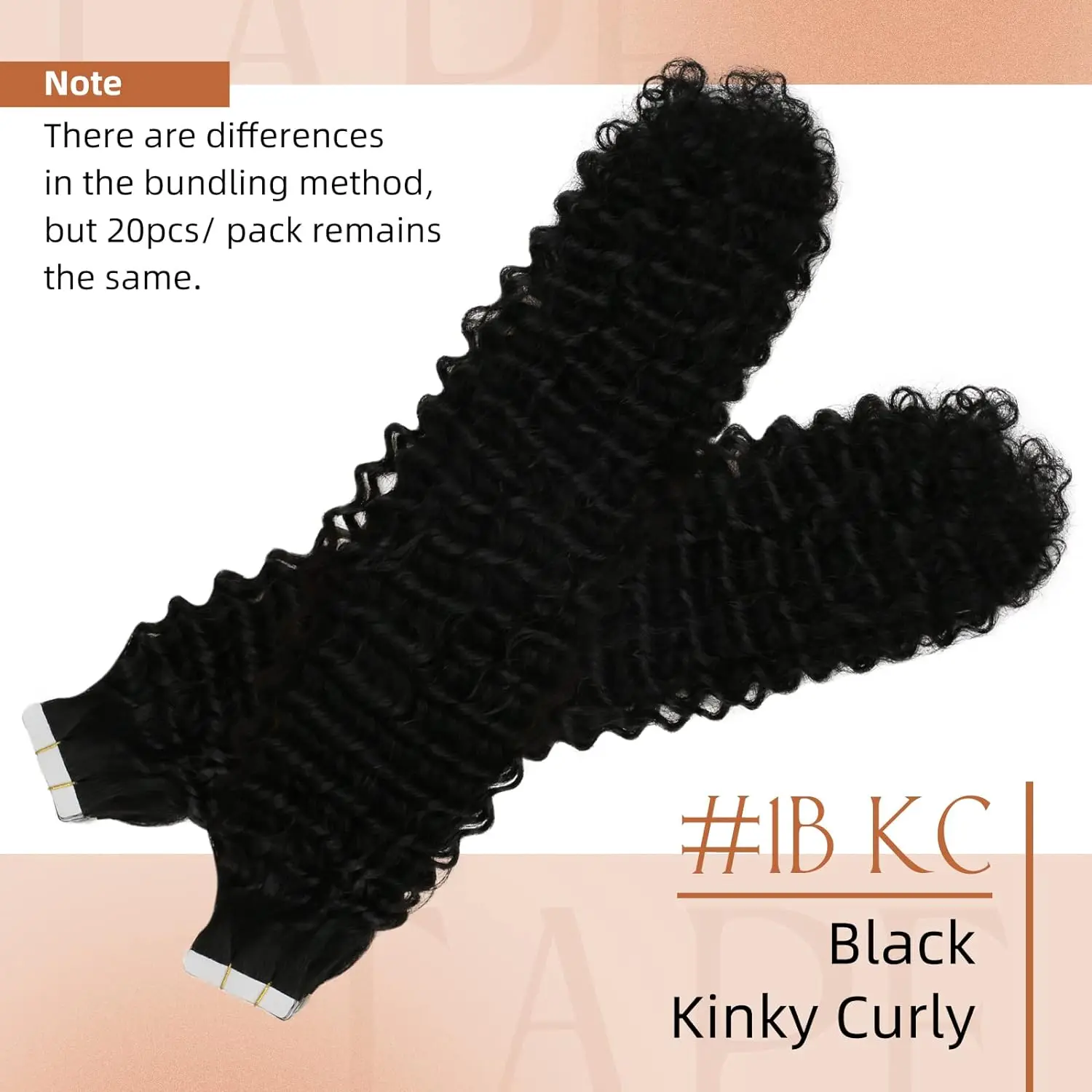 Tape in Hair Extensions Human Hair Kinky Curly Tape In Extensions with Invisible Attached Semi Permanent Natural #1B