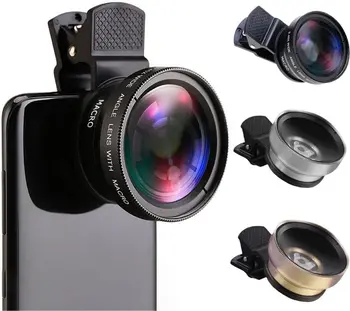 Lente Professionale 2 in 1 con Clip Universale 37mm per Cellulare, 0.45x 49uv Super Grandangolare + Macro HD per Tutti gli Smartphone