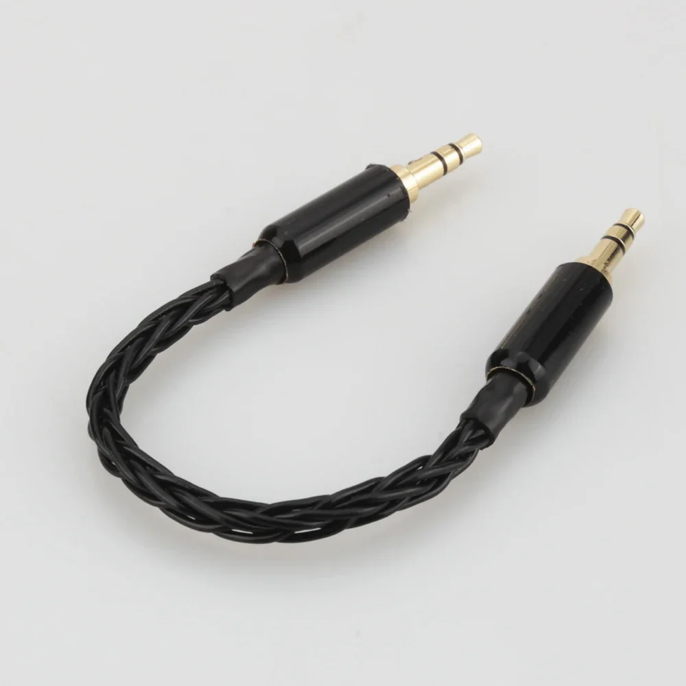 10cm Black Silver Plated 3.5mm Male to Male Stereo Audio Cable