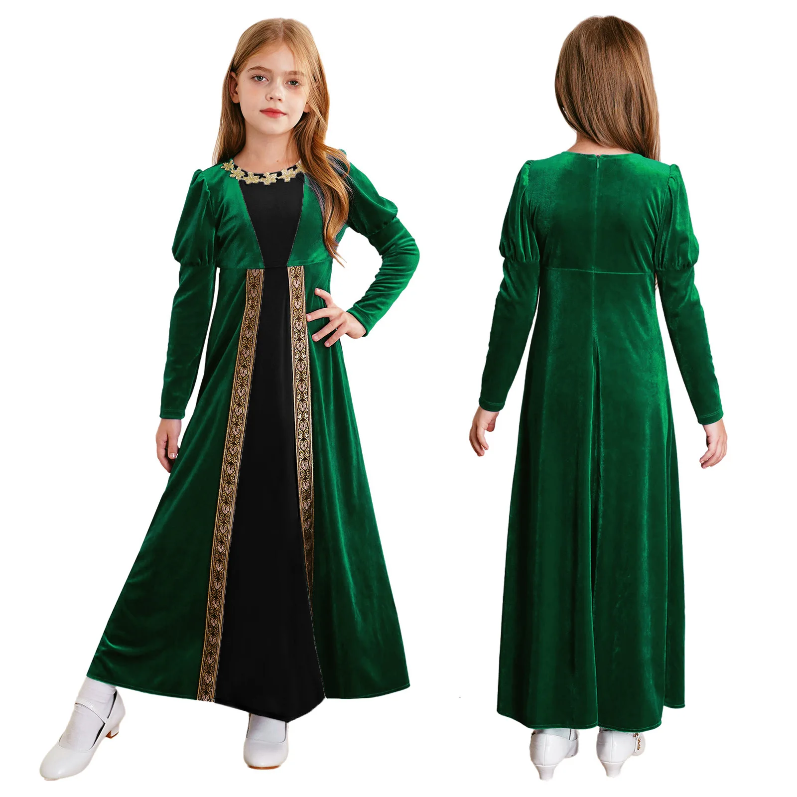 thumbnail image 1 of Vestido de Cosplay Medieval renacentista para niñas, disfraz de manga larga con flores doradas, vestido de princesa Retro, disfraz romano antiguo, 1 of 5