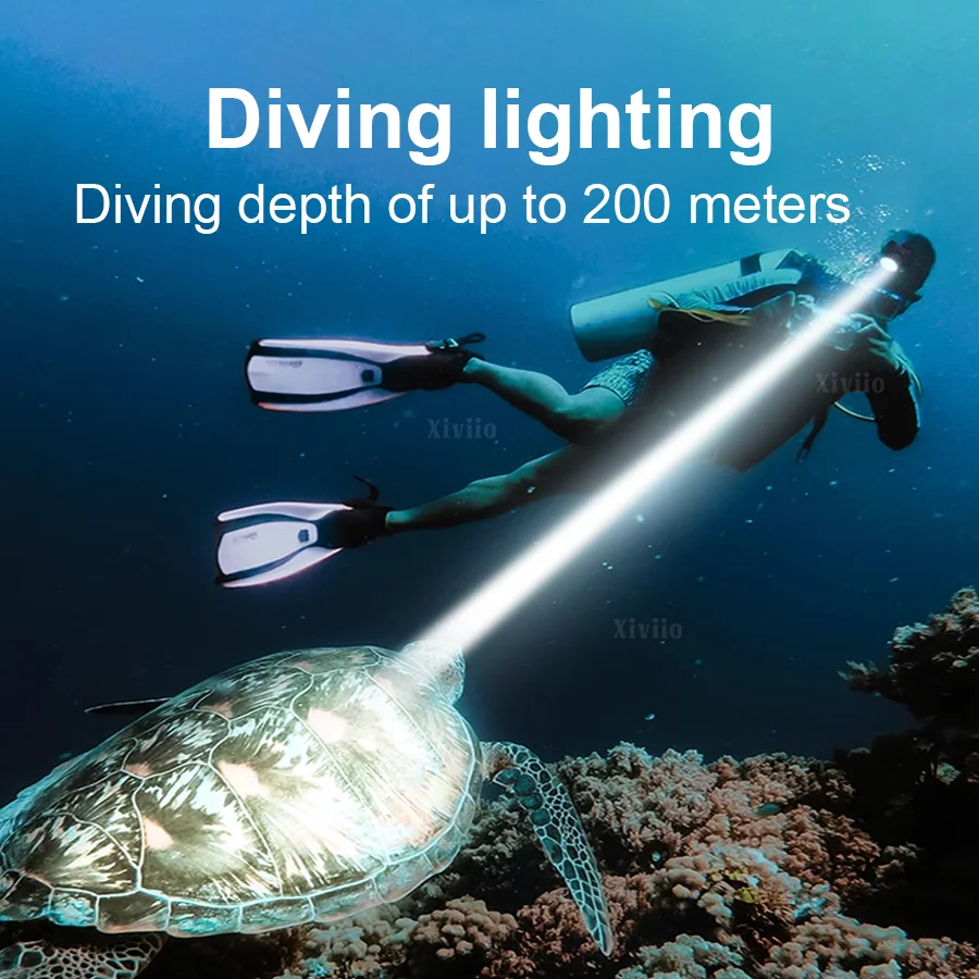 2026년 최고 밝은 LED 다이빙 헤드라프 200000LM 강력한 직업적인 다이빙 헤드라이트 XHP70는 재충전용 머리 토치 IPX8 방수 램프를 지도했습니다