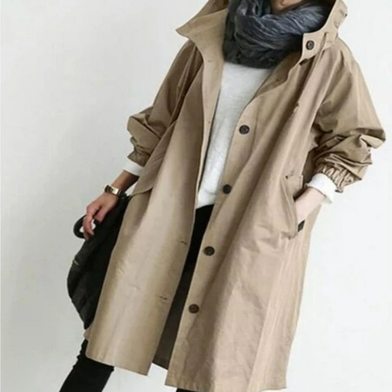 Womens Lenght Hooded Cardigan Coat Winter Windproof Overcoat Wild Elegant Windbreaker Jacket Coat Outwear