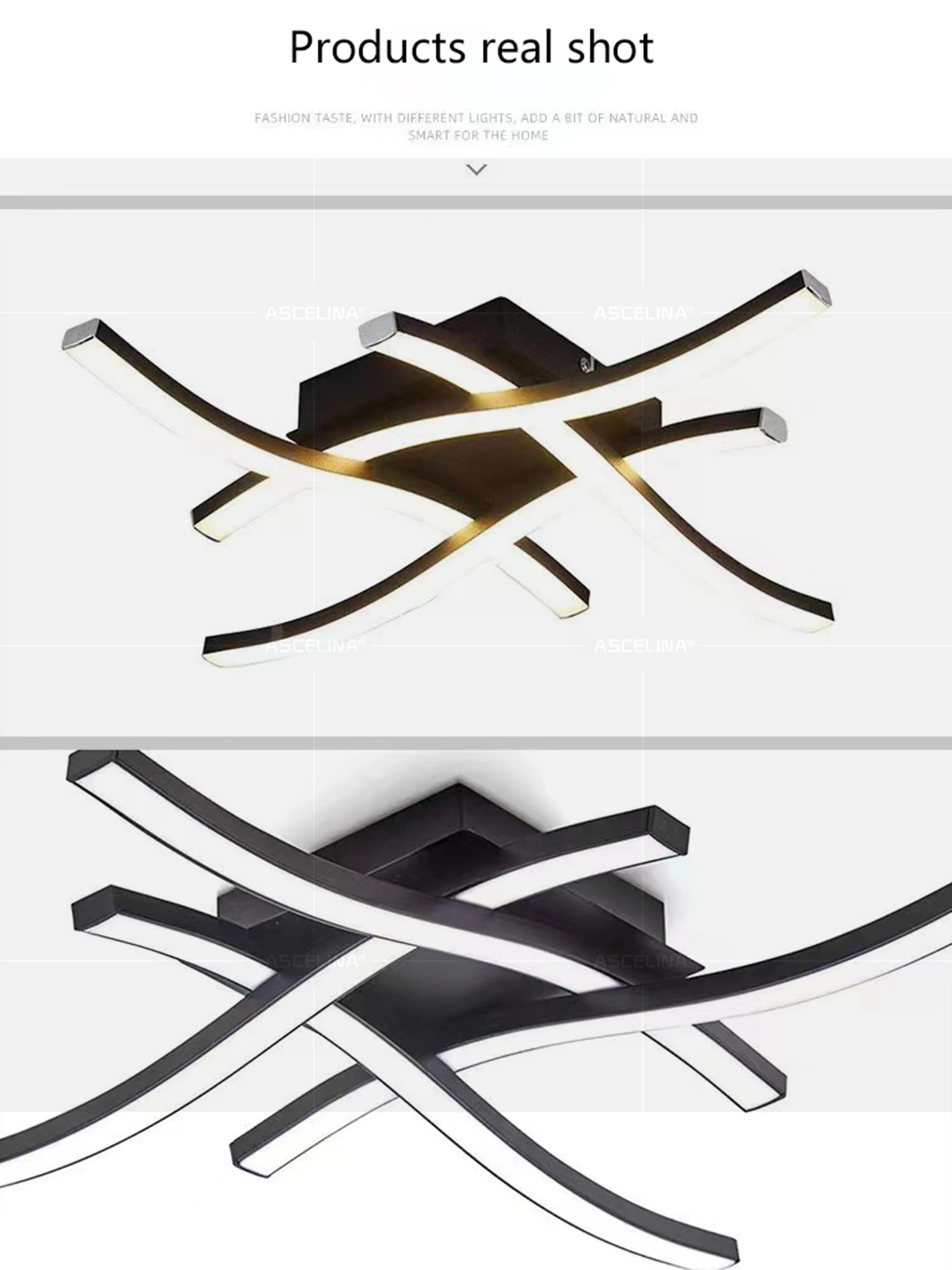Description Picture 6 of itemModern LED Ceiling Light Creative Cross Wave Line Lamp For Restaurant Living Room Bedroom Entrance Hallway Illumination Fixtures