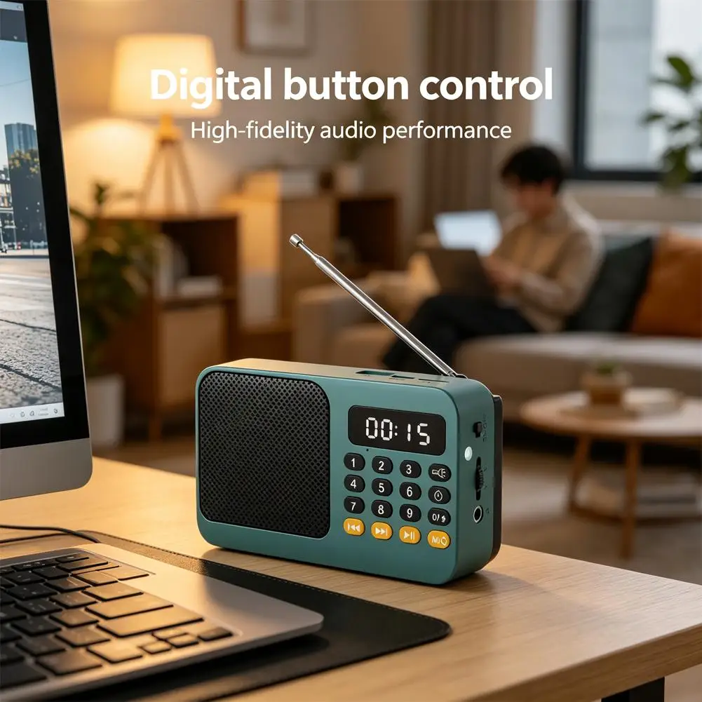 Portable FM Radio Portable Bluetooth Speaker with LED Light support Recording TF Card USB Play Wireless Speaker Radio FM Receive - 3